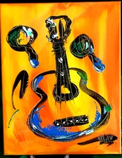 GUITAR DANCE SIGNED  Original Oil Painting on canvas IMPRESSIONIST I2C3F2