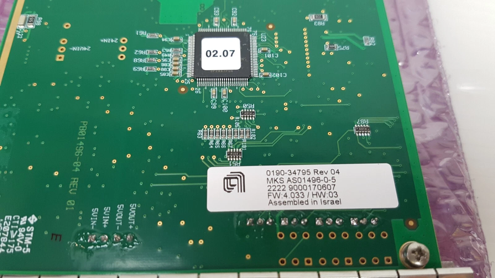 Applied Materials label 0190-34795 Rev 04, MKS AS01496-0-5, FW 4.033 / HW 03, Assembled in Israel