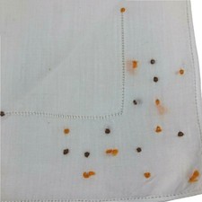 Vintage Embroidered Handkerchief Hanky Orange And Brown Polka Dot Knots Retro