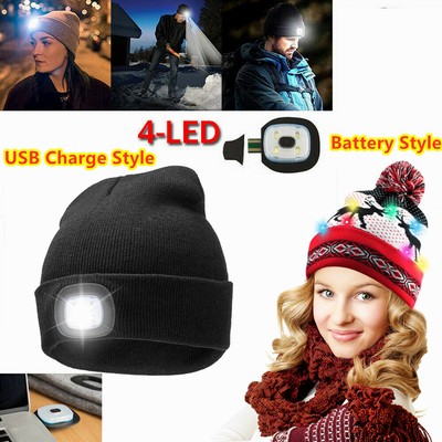 USB LED Beanie Hat Rechargeable Battery 