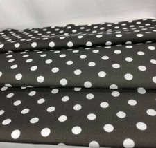White Polka Dot Print on Black Poly cotton Polyester Blend Fabric 60" By Yard
