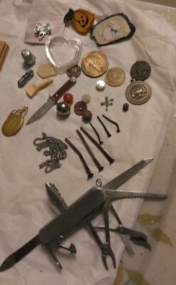 Vintage Junk Draw Mix Square Nails ,Knives,Tokens And More