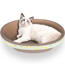 Oval Cardboard Cat Scratcher Bed Lounger Couch for Indoor Cats, Corrugated Ca...