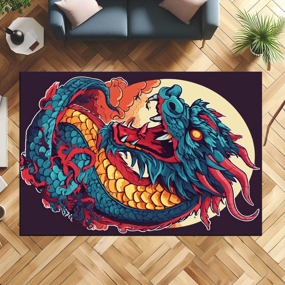 Tapete Dragão, Tapete Dragão Japonês, Tapete Azul, Tapete Animal, Tapete Decoração Animal, Vida - Imagem 2 de 4