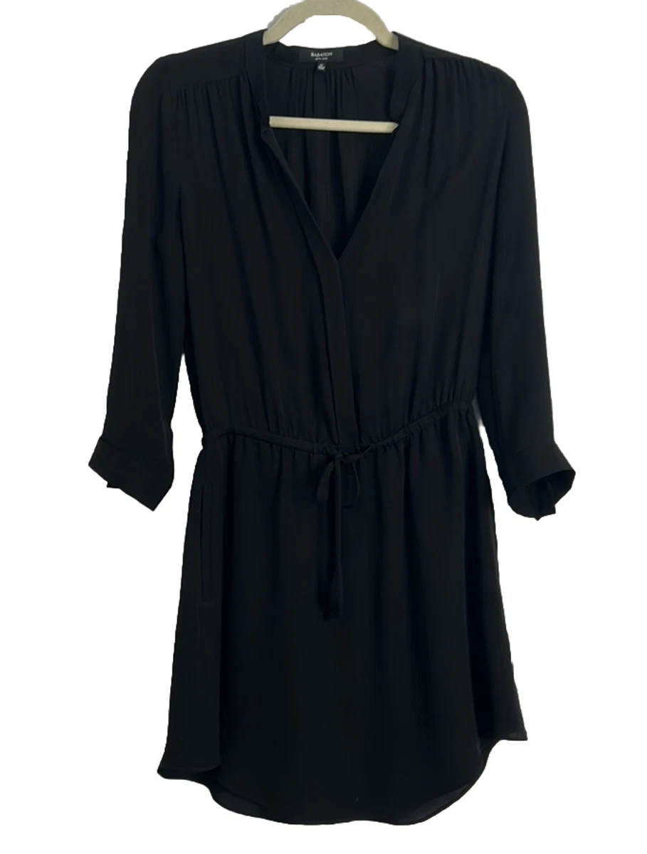 Aritzia Babaton 100% silk long sleeve tie waist mini black dress