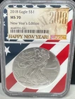 2018 American Silver Eagle NGC MS 70 Happy New Year Day Edition Flag