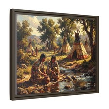 Native American Indian Women Gathering Water 3D Canvas, Framed Art