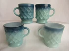 Vintage Anchor Hocking Fire King Diamond Point Blue Kimberly Mugs Set of 4