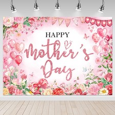 Happy Mother's Day Bakcdrop Pink Floral Mothers Day Party Decorations Banner for