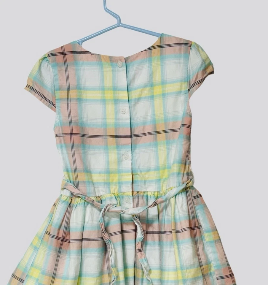 Vestido de Primavera Carters Niñas Talla 5 Cuadros Pasteles Manga Gorra Botón Lazo Forrado Foto 4 de 4