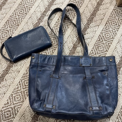 STS Ranchwear Navy Blue Leather Concealed Carry Tote Bag + Matching Wallet
