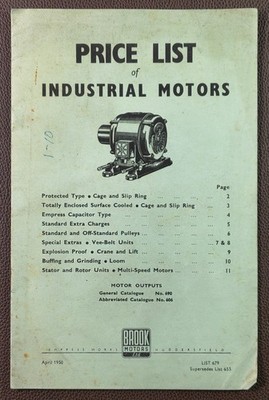 1950 Brook Motors Ltd Industriemotoren Preisliste Empress Works Huddersfield