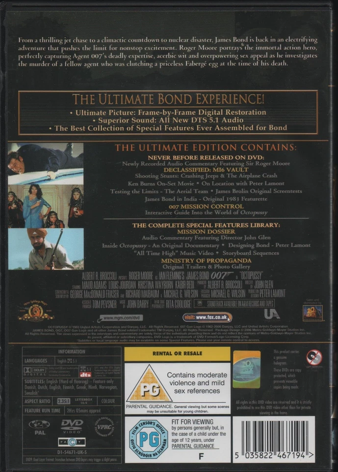 Octopussy (1983) (DVD 2006) James Bond 007 Ultimate Edition Roger Moore - Image 2 of 3