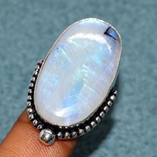 925 Silver Plated Rainbow Moonstone Ring US 4 Graceful Jewelry Fashion Sale JW