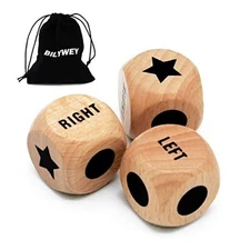 3pcs Left Right Center Game Dice 1 inch Beech Wood Dices with Drawstring 3 pcs