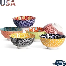 Set of 6 Colorful Ceramic Dessert Bowls Dishwasher Safe Stackable Snack Bowls US