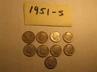 Roosevelt silver dimes (9) 1951-S good shape