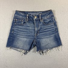 American Eagle Super Stretch Medium Wash Hi-Rise Shortie Denim Shorts Women 00