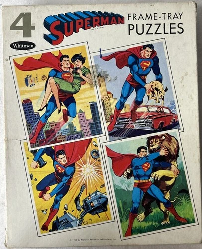 Superman Frame-Tray Puzzles Vintage 1966 DC Comics Whitman Contains 4 Puzzles