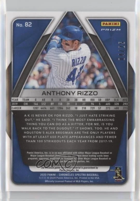 2020 Panini Chronicles Spectra Red Prizm Silhouettes /25 Anthony Rizzo #82 - Image 2 of 2