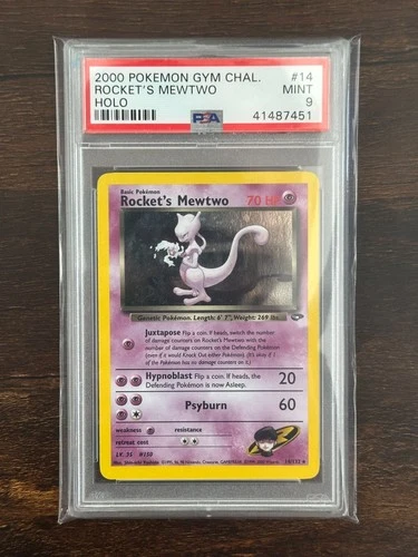 Rocket's Mewtwo 14/132 Gym Challenge Holo PSA 9 MINT Slab