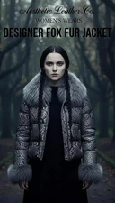 Luxury Women's Lambskin Puffer Jacket Real Fox Fur Trim Snake Print Leather Coat