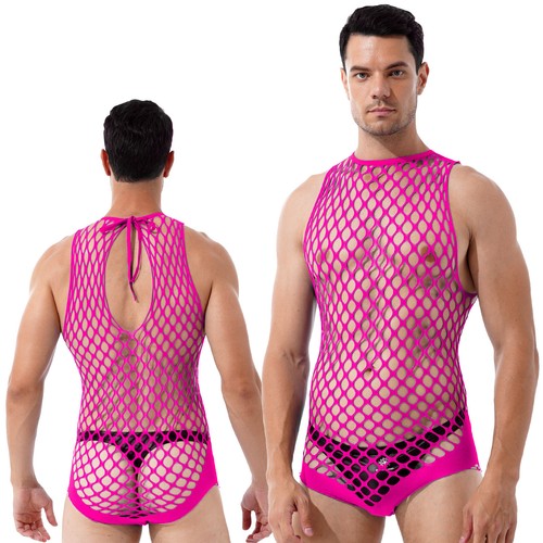 Hombre Ver a través de una pieza Fishnet Teddy Hollow Out Bodysuit Babydoll Nightwear - Imagen 30 de 70