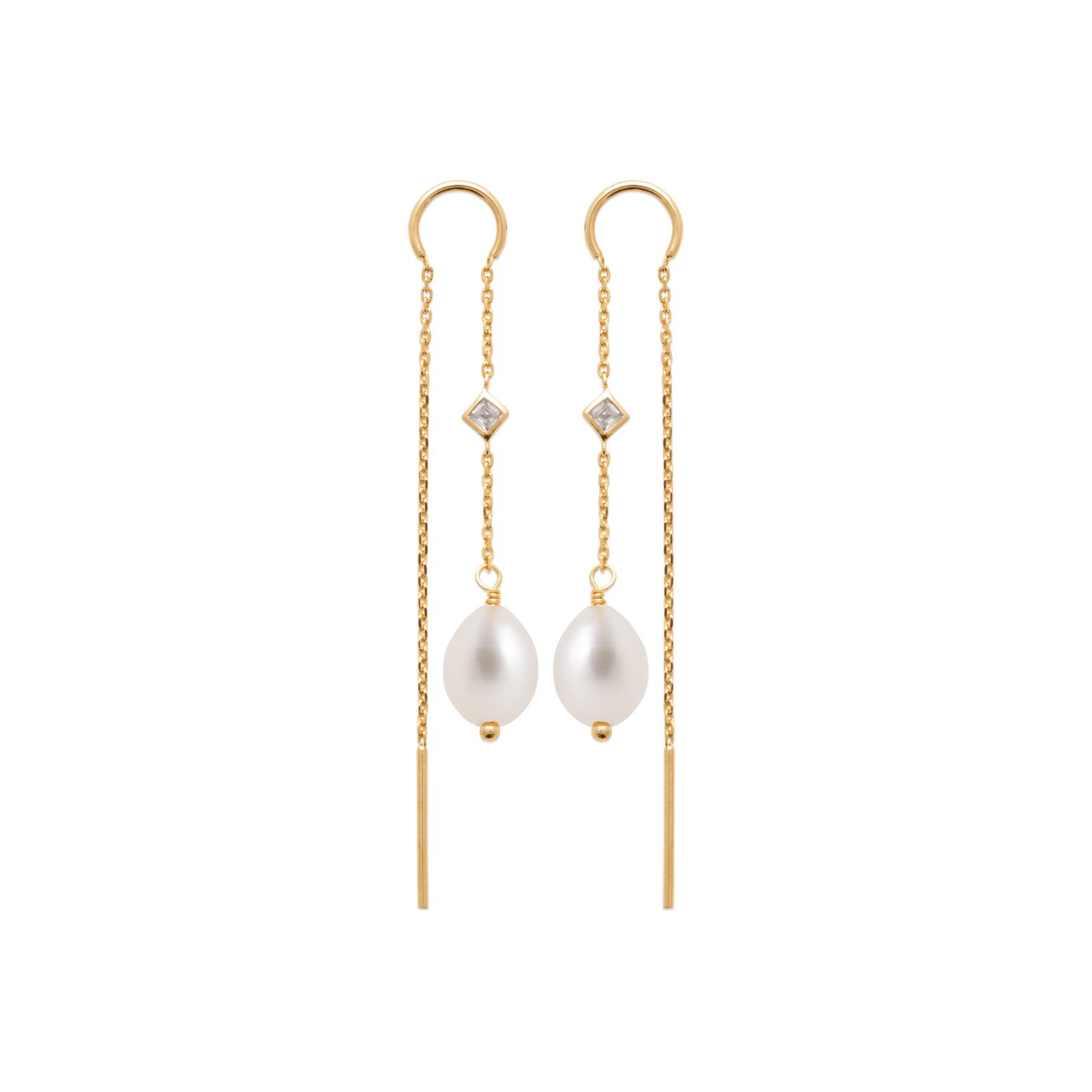 Boucles d'Oreilles Traversantes Chaine Zircon et Perle pour Femme
