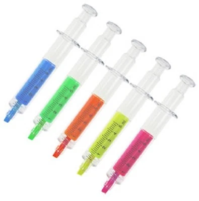 NOVELTY NURSE Syringe Highlighter Pens ( 5 Vibrant Luminescent Colours) Boxed FREE UK P&P!