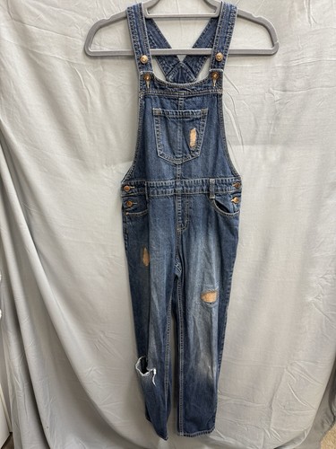 Jordache Girls Bib Overalls Jeans w. Glitter Patches Size XL (14/16) Distressed