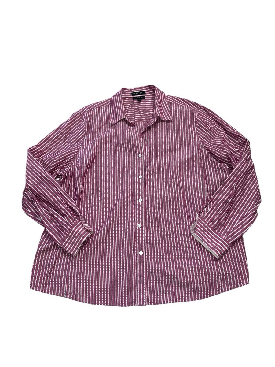 Foxcroft Women Size 24W Shaped Fit Button Shirt Stripe Long Sleeve Blouse  Pink