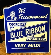 Blue Ribbon Cigarillo store display cardboard sign with stand
