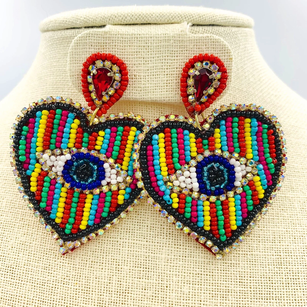 Beaded evil eye earrings deals