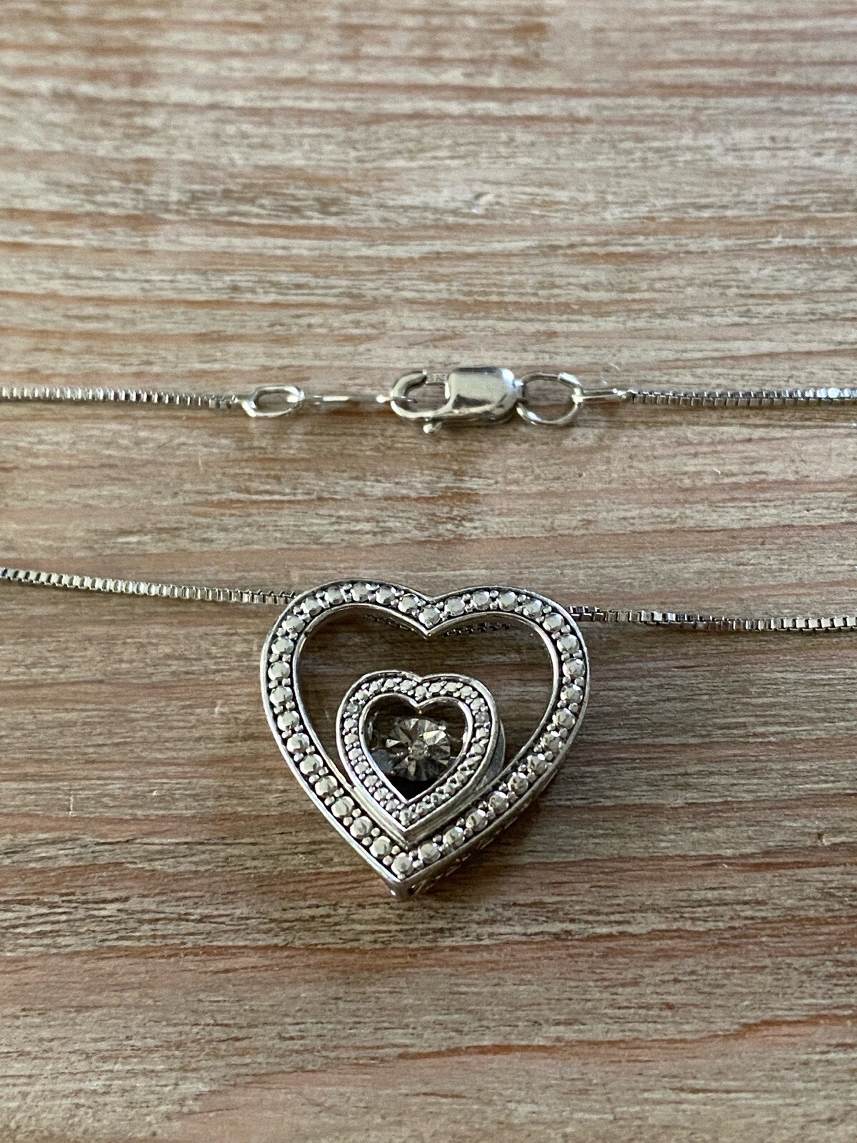 Solid Sterling Silver Double Heart Floating Diamo… - image 3