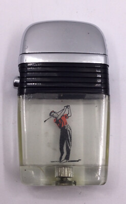 VINTAGE FULLSIZE VU LIGHTER BY SCRIPTO - GOLFER (I682) 