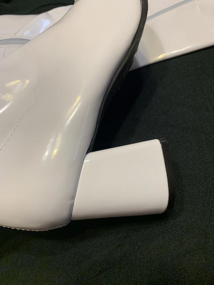 Zapatos Ellie GoGo Bailarina Club Disco Años 70 60 Blanco Ancho Cremallera Tacones Botas Talla 14 Foto 4 de 4