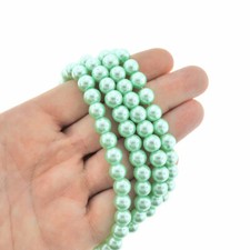 Round Glass Beads 8mm - Mint Green Pearl - 1 Strand 105 Beads - BD278
