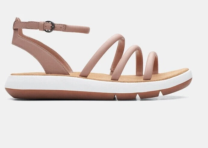 Sandali Clarks stile Jemsa rosa scuro bianco zeppa piatta cinturino misura 7 5 comodi