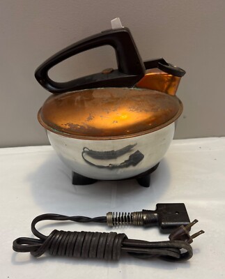 Vintage GE MCM Electric Water Kettle Boiler Copper Top Tea Pot & Cord
