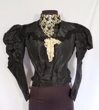 VERY RARE DETAILED FRENCH ANTIQUE VICTORIAN ERA BLACK SILK BODICE SIZE SMALL