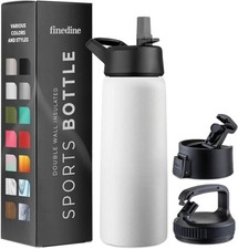 Finedine Triple-Insulated Stainless Steel Water Bottle + Straw Lid 750ml - White