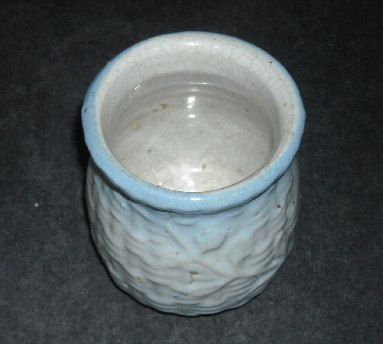 Small Blue & White Basketweave Cloves Spice Jar - Stoneware Salt Glaze Ohio