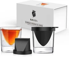 Set 2 x 9 Oz Wedge Glasses with Silicone Ice Mold Old Fashioned Whiskey Glasses