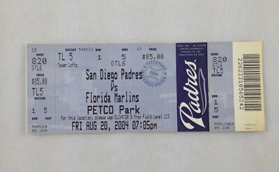 MLB 2004 08/20 Florida Marlins at San Diego Padres Full Ticket-B. Lawrence WP