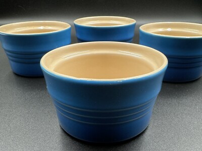 Le Creuset Stackable Ramekin Marseille Blue Custard Cups Set Of Excellent 