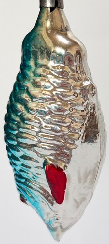 Adorno Navidad Vidrio Vintage Azul Plata Rojo PESCADO Alemania 4" - Imagen 4 de 9