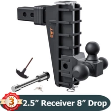 Adjustable Trailer Hitch 2.5 Inch Receiver 8 Inch Drop Hitch Tri-Ball Heavy Duty