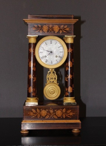 Antique French Rosewood Portico Clock Pendulum Flower Decor Revised 19th Century - Picture 10 of 10