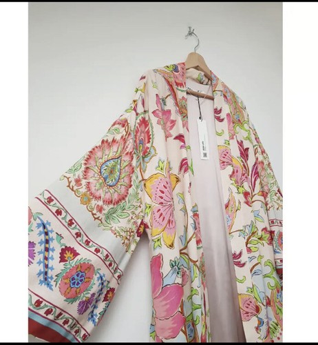 Langer Kimono Mantel ZARA rosa türkis grün ecru fließend S neu mit Etikett 7864 029 - Bild 13 von 14