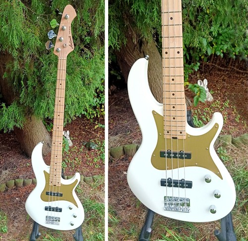 Aria Pro II RSB Series 618/4 Bass Guitar - 24 Frets in Cool White Gig Bag